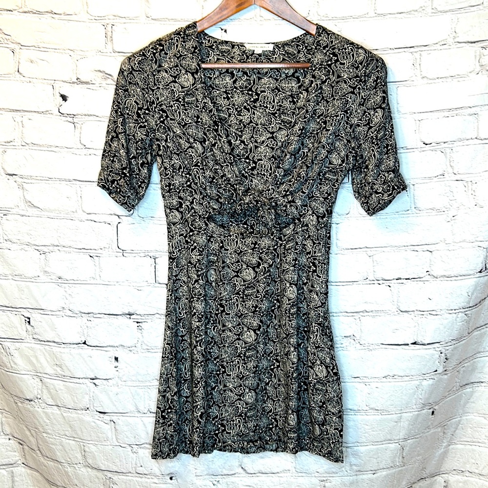 Cotton Candy LA Junior Black Cream Paisley Cut Out Short Sleeve Dress Size Small